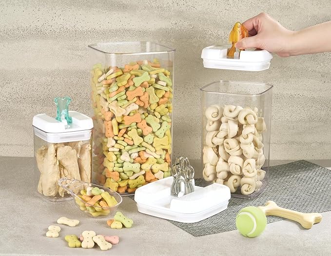 Felli Flip Tite Pet Food Container with Airtight Lids, BPA FREE Acrylic Canister with Paw Bone Fish Flip Top Handles for Cat Dog Kibble Treats Storage, Keep Fresh (Pet Collection Nest-L3pk)-Ruum Studio Home