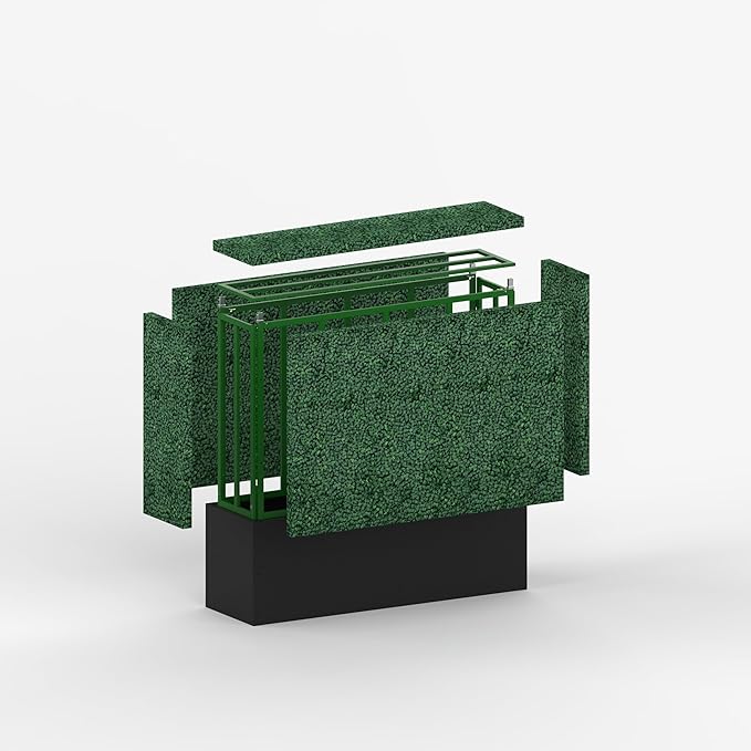 Artificial Boxwood Hedge Divider Wall with Black 201 Stainless Steel Planter Box (60" L X 48" H X 14" D)-Ruum Studio Home