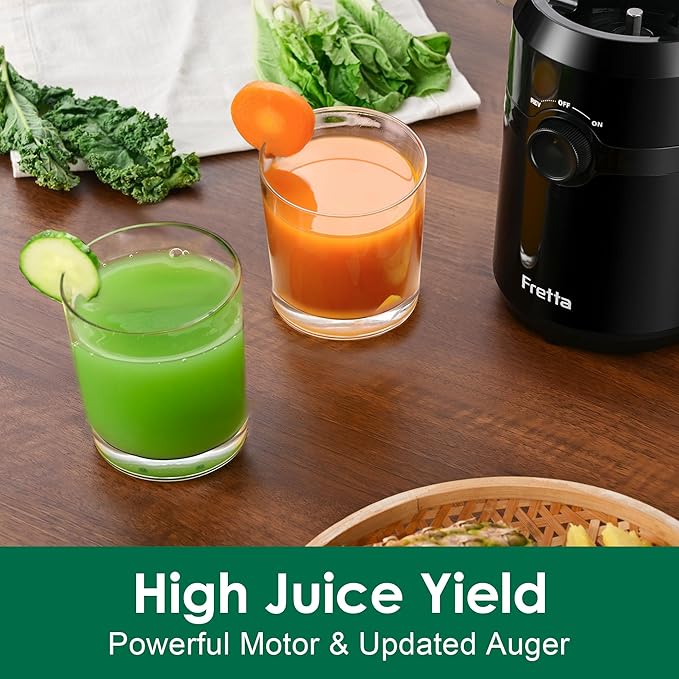 Cold Press Juicer Machines Slow Masticating Juicer Machines with 1.1 L Large Feed Chute Fit Whole Fruits and Vegetables Easy Clean Self Feeding,High Juice Yield,BPA Free (Ink-black)-Ruum Studio Home