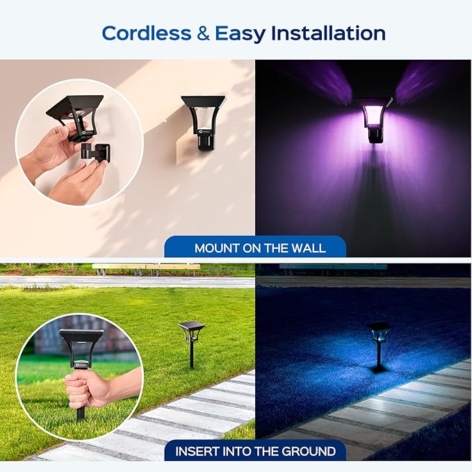 CINOTON RGBW Solar Landscape Pathway Outdoor Lights with 3 Lighting Modes, IP65 Waterproof LED Solar Powered Wall Lights for Garden Yard Lawn Path Driveway Pool Backyard Warm White & Multicolor 4 Pack-Ruum Studio Home