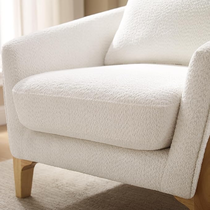 Accent Chair 31" Oversized Reading Chair Comfy Upholstered Boucle Lounge Armchair, Modern Living Room Chair with Back Pillow,Single Sofa Chair for Bedroom, Office (Beige)-Ruum Studio Home