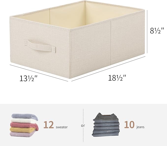 Linen Folding Storage Bins, 3 Pack Large Storage Baskets, Washable, Clothing Storage Bins with Handle, Closet Organizer for Storage Sweater,Sheets(Beige, 18½"x13½"x8½")-Ruum Studio Home
