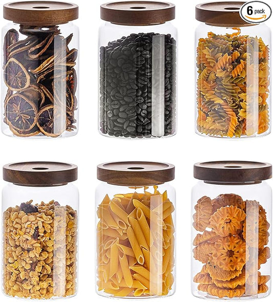 Kanwone Glass Storage Containers Set of 6, 28 Ounce Airtight Food Storage Containers with Bamboo lids, Clear Glass Jars for Pantry, kitchen, Flour, Sugar, Tea, Coffee, Snack, Cookies, Spice and Herbs-Ruum Studio Home
