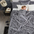 Cozy Bliss Faux Fur Throw Blanket for Couch, Fuzzy Soft Plush Thick Bubble Blanket for Sofa Bedroom Living Room, 90 * 90 Inches Light Grey-Ruum Studio Home