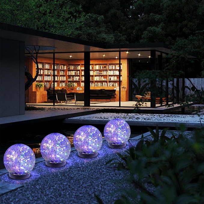 Solar Globe Lights Outdoor Waterproof-Solar Balls-Solar Garden Lights-Orbs for Outside 2 Pack Cracked Glass Ball for Lawn Patio Yard Backyard Decorations-Ruum Studio Home