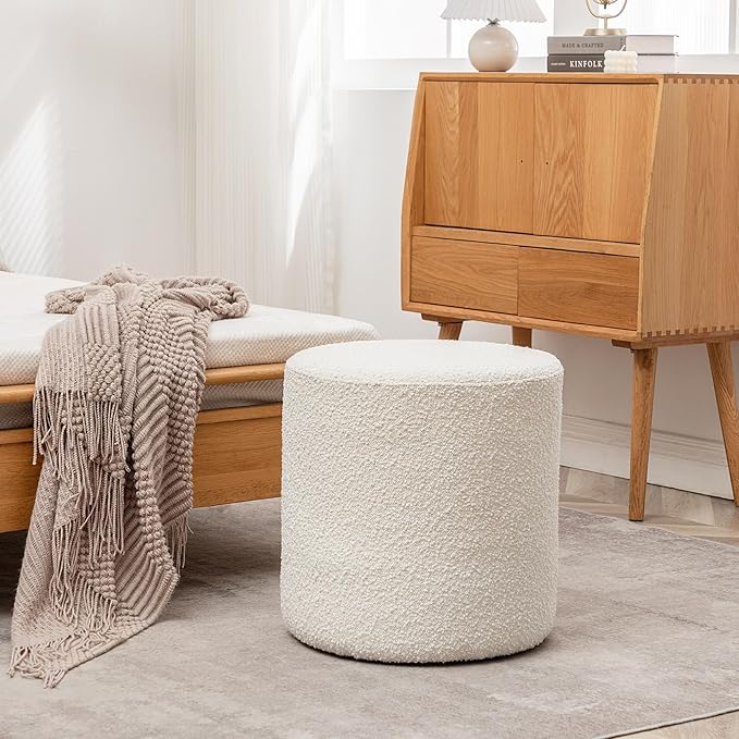 KINWELL 34" Boucle Swivel Barrel Chair with 18" Round Ottoman Set, Fully Assembled Set of Sherpa Accent Chair and Footrest, Modern Comfy Armchair and Footstool for Living Room and Bedroom, Brown-Ruum Studio Home