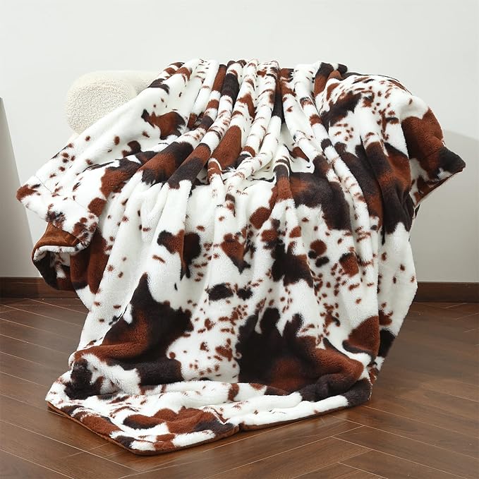 RYNGHIPY Cow Blanket Lightweight Soft Cow Print Sofa Bed Travel Blankets Warm Coffee Cow Throw Blanket for Baby Kids Girls Boys Adults (Coffee, 63''x79'')-Ruum Studio Home
