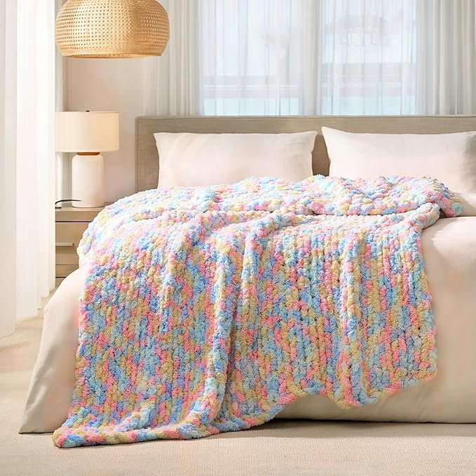L'AGRATY Chunky Knit Blanket Throw: 60''x80'' Chenille Chunky Knitted Throw Blankets for Twin Bed Couch - Handmade Thick Cable Knit Blanket - Large Crochet Rope Blankets for Home Decor-Ruum Studio Home