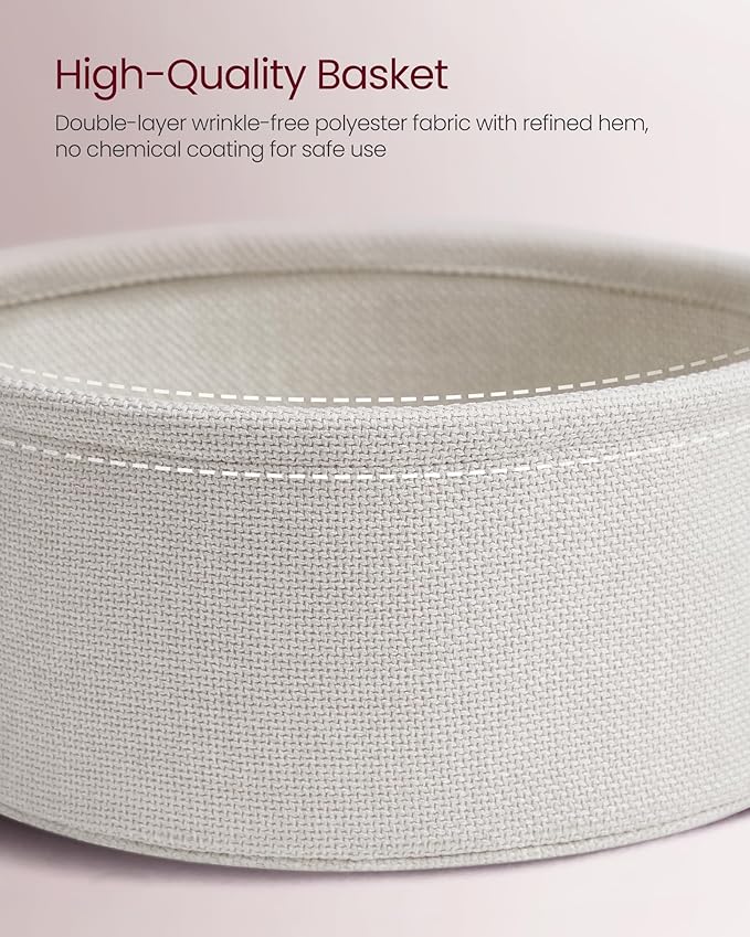 VASAGLE Side Table with Charging Station, Round End Table with Fabric Basket, Nightstand with Power Outlets, USB Ports, for Living Room, Bedroom, Modern, Jelly Pink and Cream White ULET228R01-Ruum Studio Home