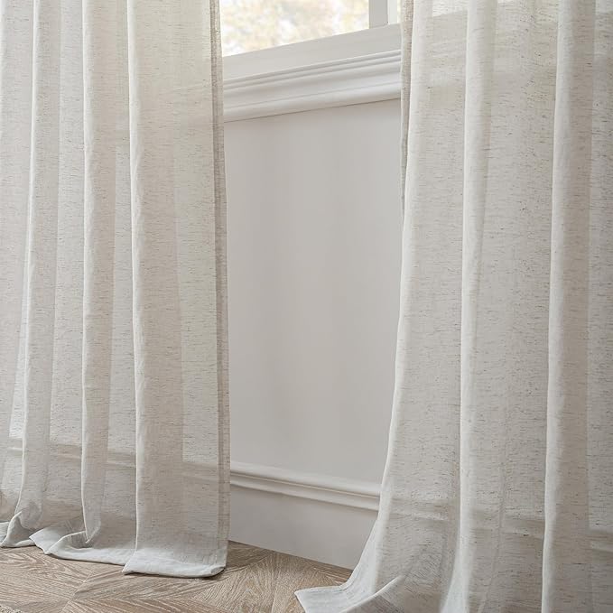 FMFUNCTEX Linen Sheer Curtains for Bedroom, Grey Curtains 63 Inch Length for Living Room, Gray Farmhouse French Flax Blend Window Draperies, Rod Pocket 2 Panels Set-Ruum Studio Home