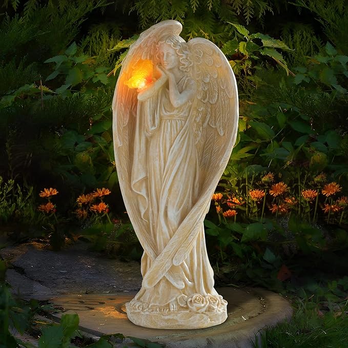 Angel Figurine, Large Angel Garden Statues Outdoor with Butterfly Solar LED Lights Lawn Decorations Yard Ornament Sculptural for Outside Patio Decor, Angel Gardening Gifts-Ruum Studio Home