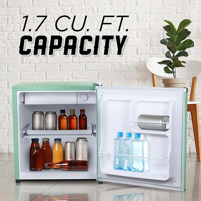 IBCR17MNT Compact, Energy Star Certified Small, Single Door Mini Fridge with Freezer Refrigerator, Standard (1.7 cu ft), Mint Green-Ruum Studio Home