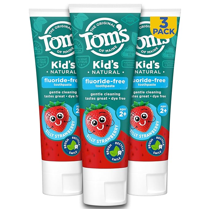 Tom's of Maine Natural Kid's Fluoride Free Toothpaste, Ages 2+, Silly Strawberry, 5.1 oz. 3-Pack (back in original formula)-Ruum Studio Home