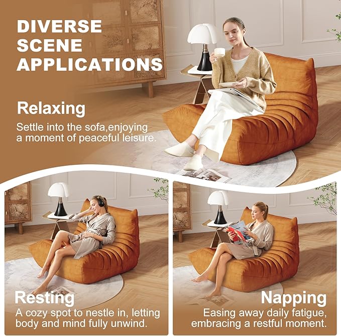 Bean Bag Chair for Adults, Bean Bag Sofa - Adult Size with Soft Waterproof Fabric for Living Room, Apartments, Reading Corner, Gaming, and Movie Venue (DarkOrange)-Ruum Studio Home