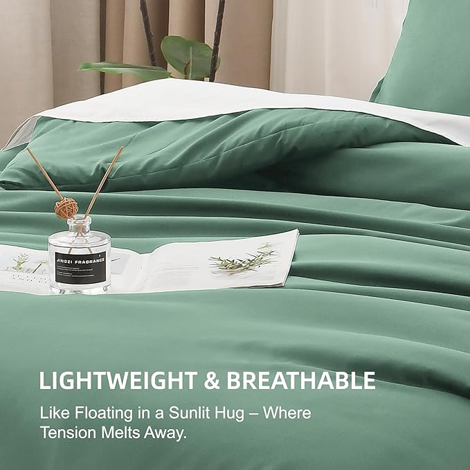 Litanika Comforters Queen Size Haze Green, 3 Pieces Lightweight Solid Bedding Set & Collections, All Season Fluffy Bed Set (90x90 Inches Comforter & 2 Pillowcases)-Ruum Studio Home