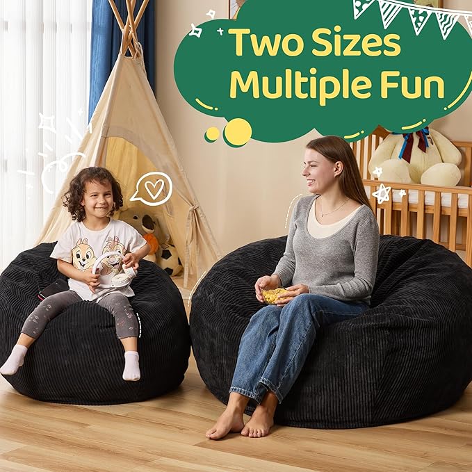 Bean Bag Chairs Teardrop Bean Bag Chair Beanbag Chair with Memory Foam Filled Machine Washable Cover for Living Room, Bedroom (Small,Black)-Ruum Studio Home