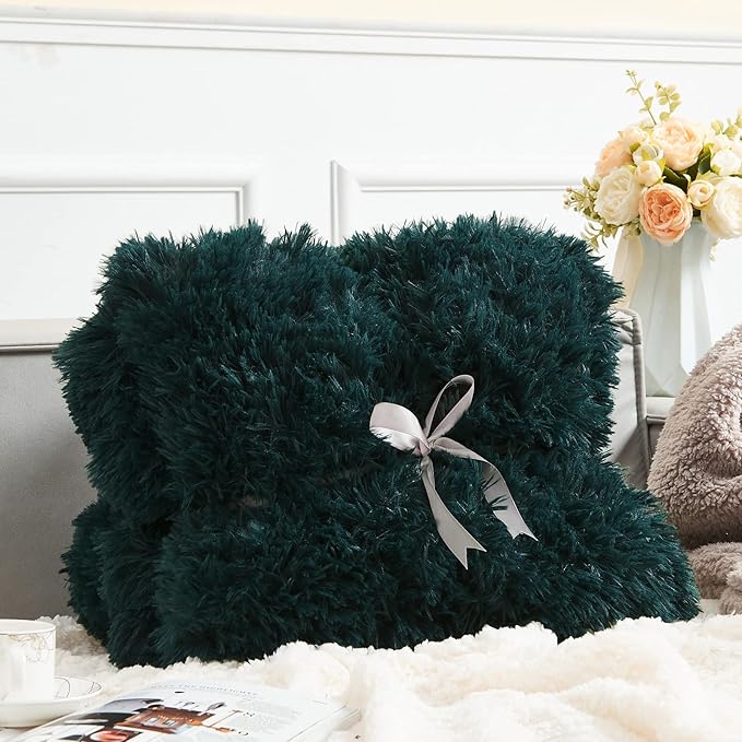 GONAAP Fuzzy Faux Fur Throw Blanket Twin Size Dark Teal Super Soft Cozy Plush Fuzzy Shaggy Blanket for Couch Sofa Bed (Dark Teal, Twin(60"x80"))-Ruum Studio Home