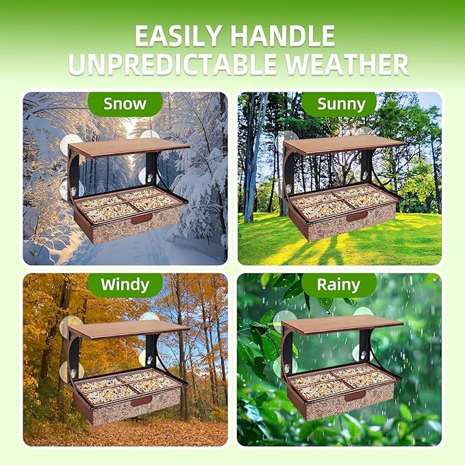 Window Bird Feeder with Strong Suction Cups, Metal Bird Feeders for Outdoors Birdwatching Gifts for Cats & Nature Lovers-Ruum Studio Home