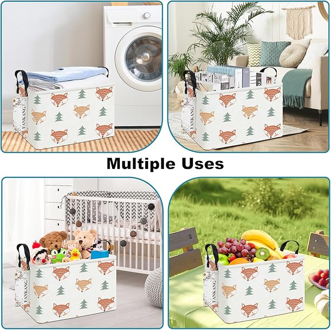 FANKANG Storage Bins, Nursery Hamper Canvas Laundry Basket Foldable with Waterproof PE Coating Large Storage Baskets for Kids Boys and Girls, Office, Bedroom, Clothes,Toys(Rec-Fox ）-Ruum Studio Home