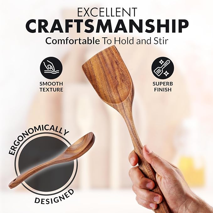 Zulay Kitchen 15-Piece Teak Wooden Utensils for Cooking - Natural Teak Utensil Set with Premium Gift Box - Non-Stick Wooden Spoons for Cooking - Kitchen Gift Set - Comfortable Grip Wooden Utensil Set-Ruum Studio Home