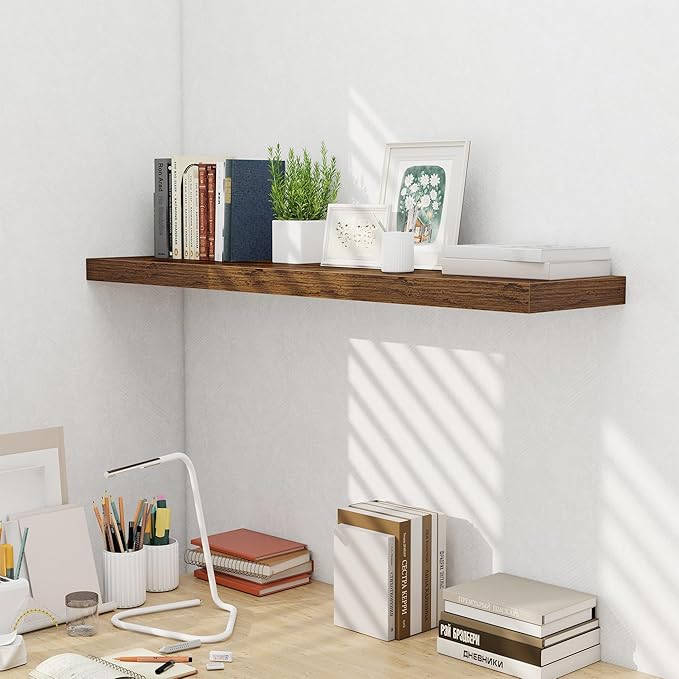 48 Inch Floating Shelves for Wall - 10 Inch Deep Fireplace Mantel Shelf - Wood Floating Shelves for Wall - Large Storage Shelves Wall Mount for Living Room & Bedroom - Rustic Brown - Set of 1-Ruum Studio Home