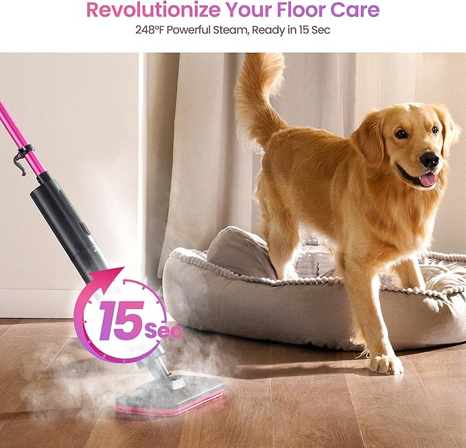 Schenley Steam Mop Cleaner Powerful - 15s Fast Heat-Up, Chemical-Free for Hardwood/Tile/Laminate & Floors/Walls, Washable Pads, 3 Modes for Carpet, Lightweight, Self-Standing, Sleek Design-Ruum Studio Home