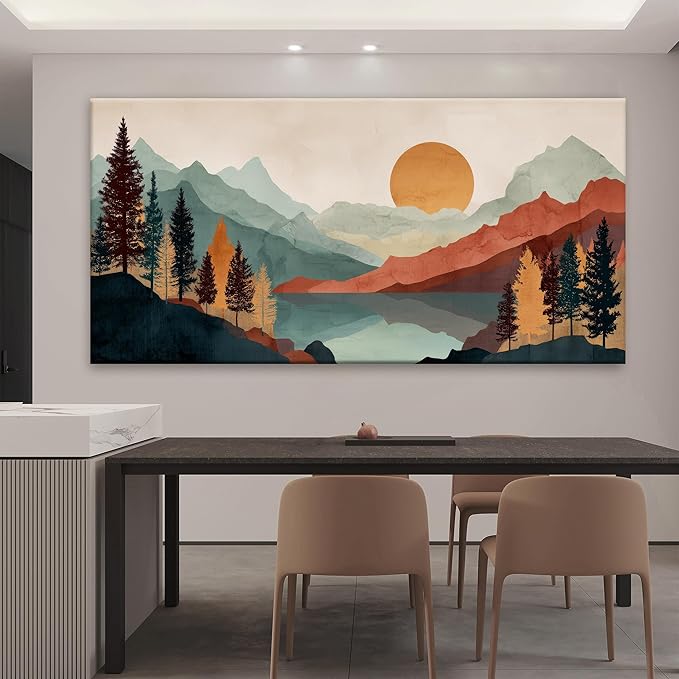 Tsomzxng Large Abstract Boho Wall Art For Living Room Canvas Art Wall Decor Artwork Mountain Forest Landscapes Abstract Art Colorful Wall Art Painting Prints Home Wall Decor 29"×58"-Ruum Studio Home