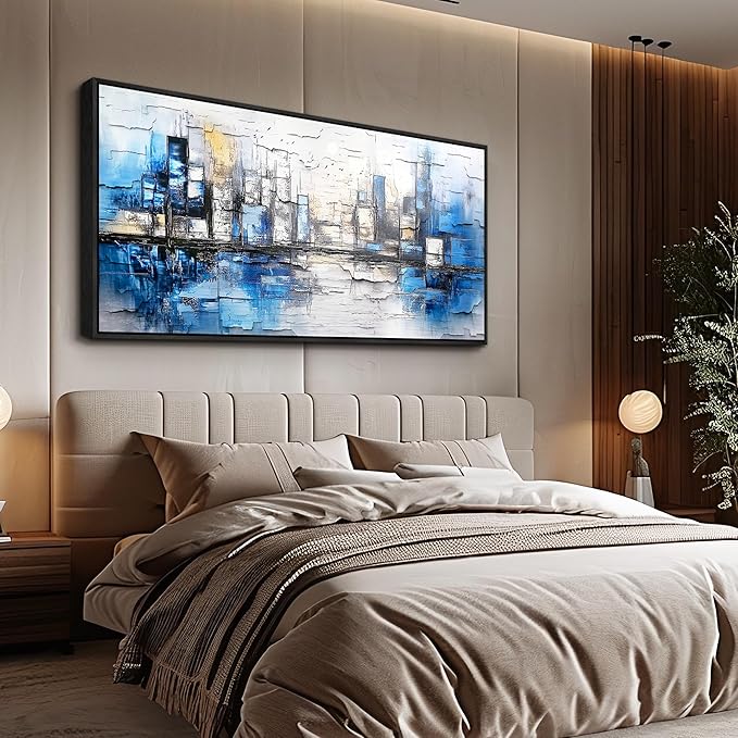 ZUITINGHUA Black Framed Canvas Wall Art For Living Room Large Wall Decor For Office Bedroom Decorations Blue Landscape Pictures Abstraction Paintings Artwork Aesthetic Mural Home Decor 30x60 In-Ruum Studio Home