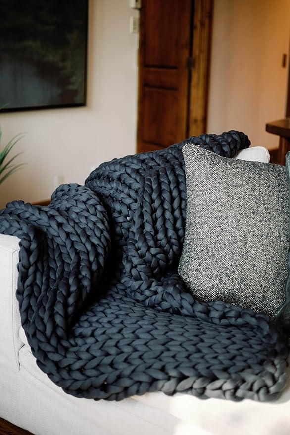 Nuzzie Chunky Knit Weighted Blanket - Breathable, Cooling, Hand Made Knit Throw Blanket for Sleep - Machine Washable, Stylish Decor Design (Charcoal, Queen | 28lbs | 80"x80")-Ruum Studio Home