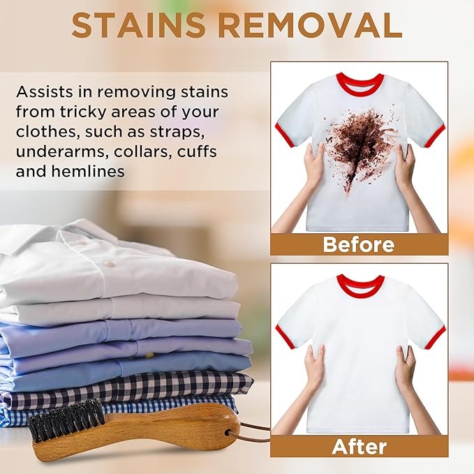 TAKAVU Stain Brush, Laundry Brush for Stain Removal, Natural Black Boar Bristle Cleaning Brush with Ergonomic Handle, Suitable for Delicate Fabrics Without Damage, Perfect Laundry, Shoes, Boots, Home-Ruum Studio Home