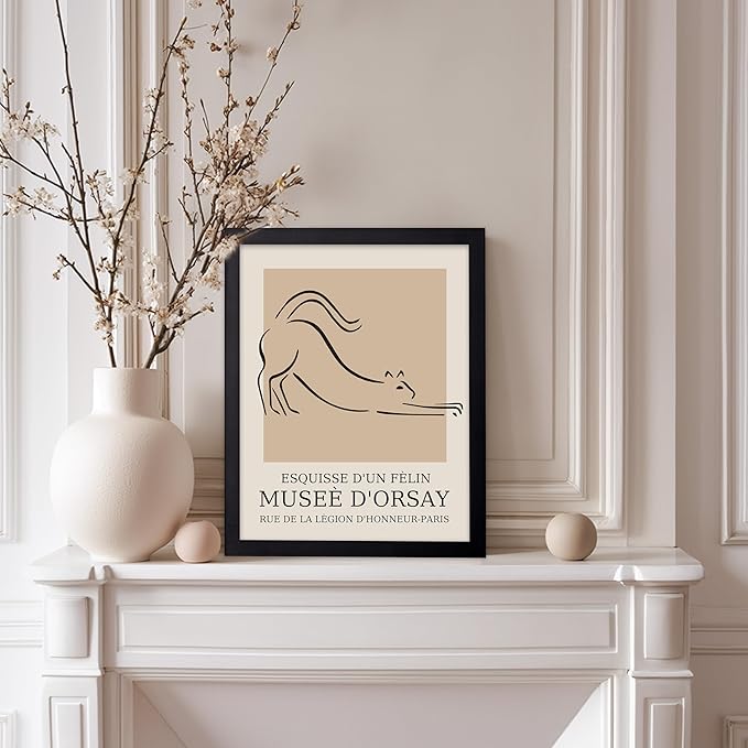 Poster Master Vintage Poster - Retro Minimalist Print - Gift for Artist, Housewarming - Cat, Line Drawing, Sketch, Abstract - Wall Decor for Living Room, Bedroom, 8x10 Black Framed-Ruum Studio Home