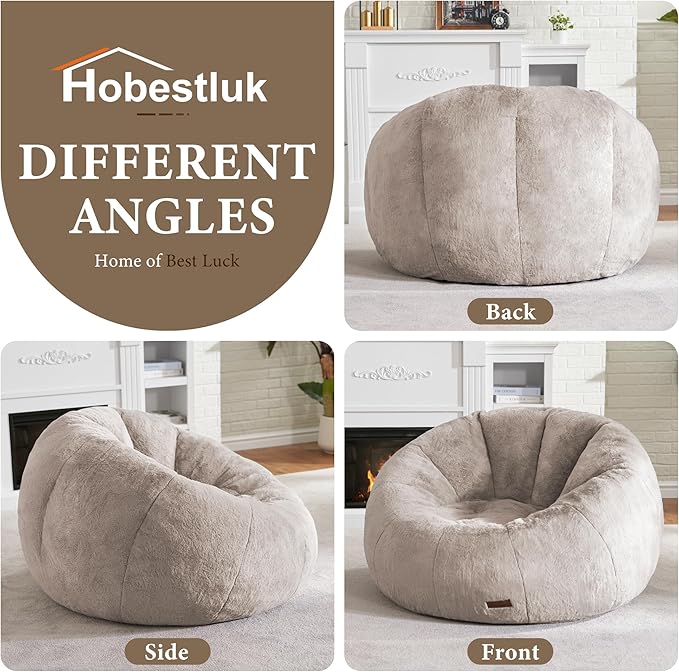 Hobestluk Bean Bag Chairs Large Bean Bag Couch for Adults Stuffed Sofa Chair Comfy Giant Bean Bag Chair with Spacious Design for Reading, Playing or Relaxing (Brown)-Ruum Studio Home
