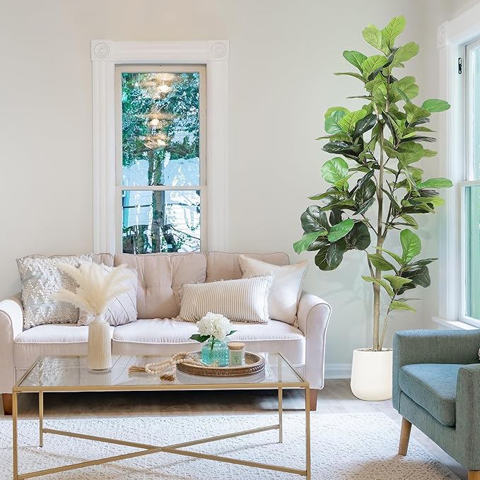 Artificial Fiddle Leaf Tree, 7ft Faux Plant Fake Ficus Lyrata Trees with White Planter, Artificial Fig Trees Floor Plants for House Office Living Room Indoor Home Decor, Housewarming Gift-Ruum Studio Home