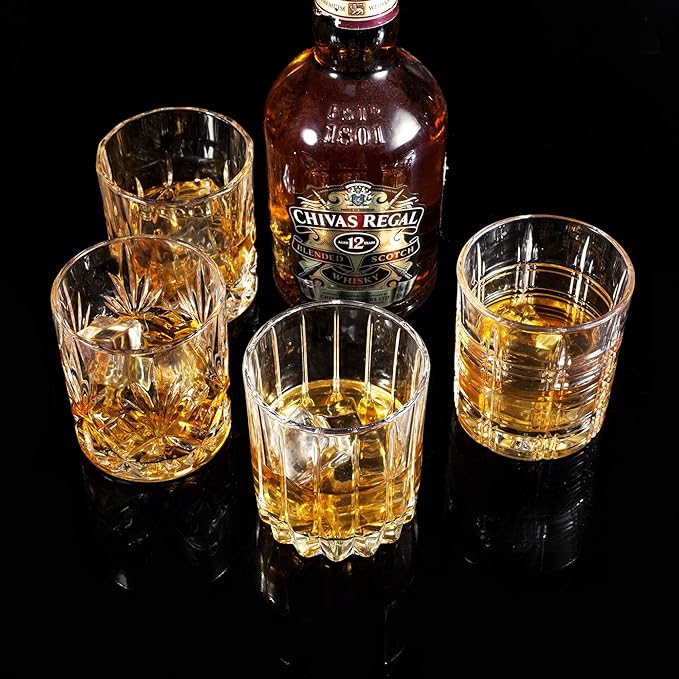 KANARS Whiskey Glasses Set of 4 - Multi Style Crystal Liquor Glasses 10 oz - Rocks Glass Barware For Scotch, Bourbon, Rum and Cocktail, Whisky Gifts for Men-Ruum Studio Home