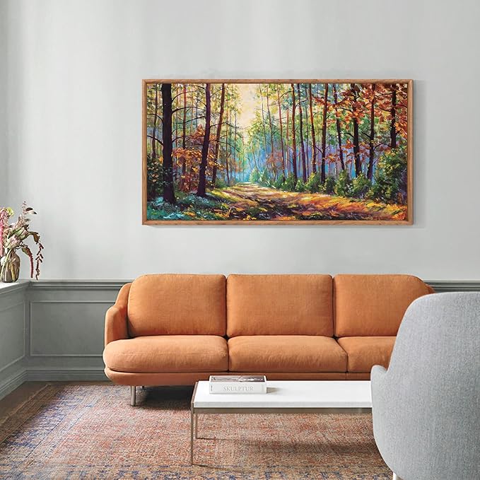 Aurlan Forest Landscape Hand Painted Framed Wall Decor(40"x20"), Large Abstract Birch Tree 3D Textured Oil Painting on Canvas Artwork, Modern Nature Plant Wall Art for Office Living Room Bedroom-Ruum Studio Home
