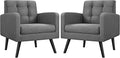 Yaheetech Mid-Century Accent Chairs, Modern Upholstered Living Room Chair, Cozy Armchair Button Tufted Back and Wood Legs for Bedroom/Office/Cafe, Set of 2, Gray-Ruum Studio Home