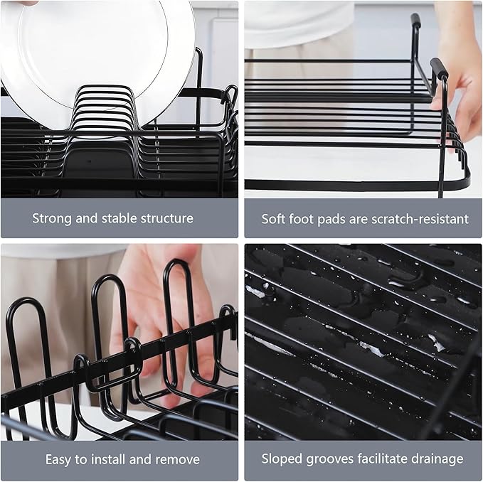 Runnatal Large Dish Drying Rack with Drainboard Set, Dish Rack, Extendable Dish Rack, Utensil Holder, Cup Holder, Expandable Dish Drainer for Kitchen Counter-Ruum Studio Home