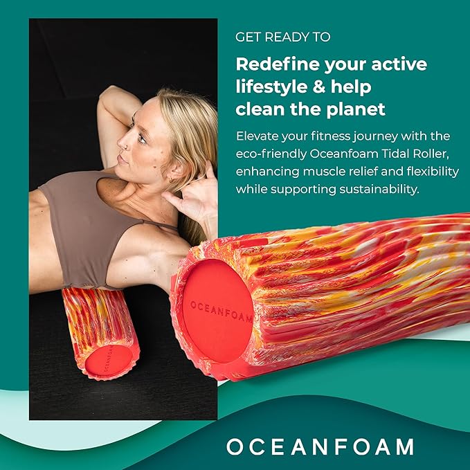 Oceanfoam Tidal Roller - Red, Gold & Natural Marbled - Muscle Massage Foam Roller for Back Pain & Stretching - Firm and Ergonomic Wide Wave Textured - Yoga, Athletics, & Wellness - Full Size, 20" x 5"-Ruum Studio Home