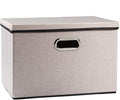 PRANDOM Large Foldable Storage Bin with Lid [1-Pack] Linen Fabric Decorative Storage Box Organizer Container Basket Cube with Handles Divider for Closet Office Living Room Light Grey(17.7x11.8x11.8)-Ruum Studio Home