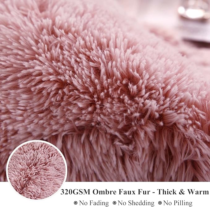 XeGe Plush Faux Fur Throw, Comfy 50x60 Fuzzy Blanket, Luxury Boho Lightweight Couch Blanket, Soft Fluffy Shaggy Lap Throw for Couch Bed Sofa Christmas Housewarming Gift Ombre Pink-Ruum Studio Home