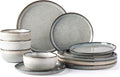 GBHOME Ceramic Dinnerware Sets for 4, 12 Pieces Stoneware Plates and Bowls Sets, Reactive Glaze Dishes -Scratch Resistant, Dishwasher&Microwave Safe, Green Wheat-Ruum Studio Home
