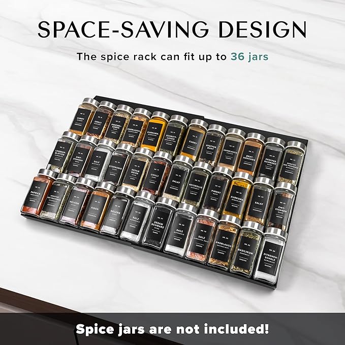 Spice Drawer Organizer - Expandable Spice Rack for Drawer, Black Seasoning Organizer for Drawer Spice Organizer, Spice Organization Seasoning rack insert for Cabinet (Jars Not Included)-Ruum Studio Home