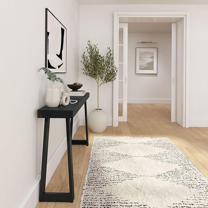Plank+Beam Solid Wood Console Table, 56 Inch, Sofa Table, Narrow Entryway Table for Hallway, Behind The Couch, Living Room, Foyer, Easy Assembly, Black-Ruum Studio Home