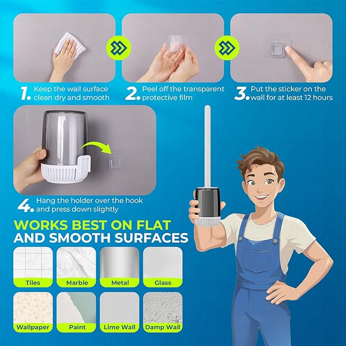 Silicone Toilet Brush and Holder Set with L-Shaped Brush Head, Wall Mounted Toilet Brush Set with Long Non-Slip Handles, Compact Toilet Bowl Cleaner Brush Suitable for RV Trailers & Bathroom (2 Pack)-Ruum Studio Home