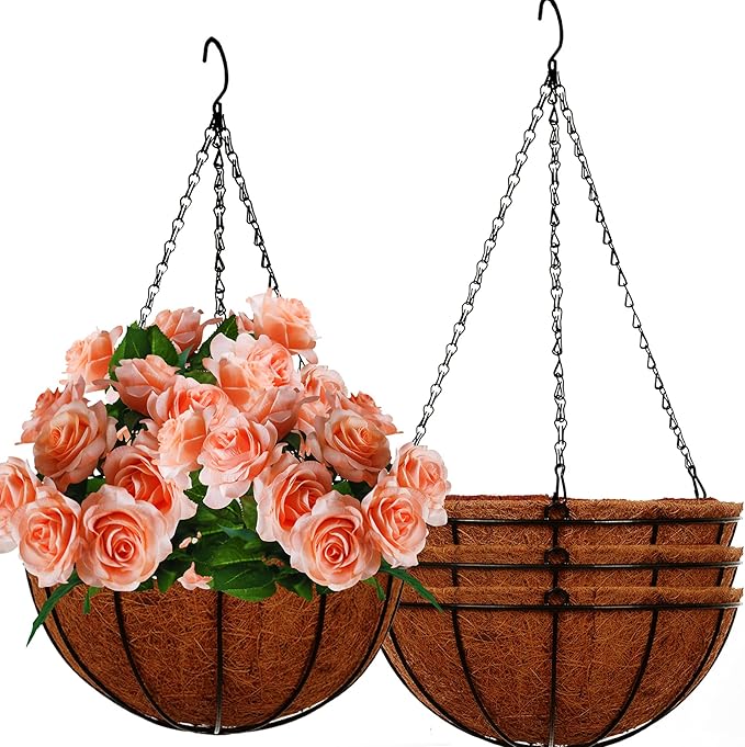 Hanging Baskets for Plants Outdoor(12 inch 4 Pack)- Coconut Coir Hanging Planters Outdoor,Metal Wire Baskets with Coco Liner, Hanging Pots for Plants Indoor, Flower Pots for Railings-Ruum Studio Home