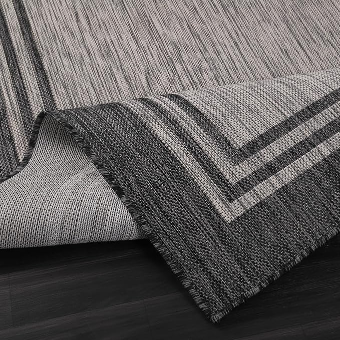 Bordered Outdoor Rug 5x7 Washable Outside Carpet for Indoor Patio Porch Waterproof Easy Cleaning Non Shedding Area Rugs Dark Gray 5 x 7-Ruum Studio Home