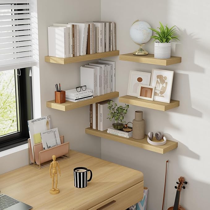 48 Inch Floating Shelves, 8 Inch Deep Floating Shelves for Wall, Hanging Shelf with Invisible Brackets, Deep Shelves for Bathroom, Bedroom, Living Room, Oak, Set of 1-Ruum Studio Home
