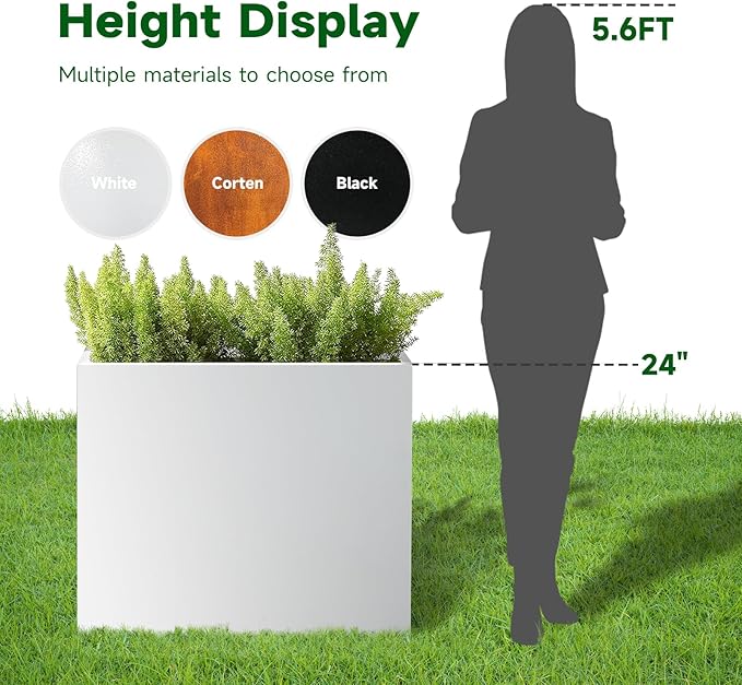 Galvanized Steel Metallic Heavy Planter for Outdoor Plants Metal Outdoor Planter Spliced Flower Box with Partitions for Outside,Indoor,Garden (White, 30 * 12 * 24)-Ruum Studio Home