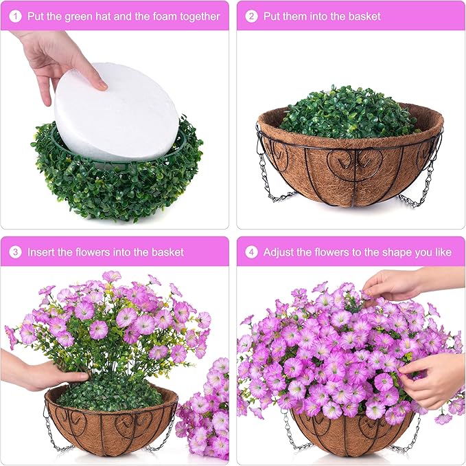 Artificial Faux Hanging Plants Flowers Basket for Outdoor Outside Spring Summer Decoration, Silk Purple Morning Glory in Planter UV Resistant Look Real Fake Flowers for Porch Patio Balcony Home Yard-Ruum Studio Home