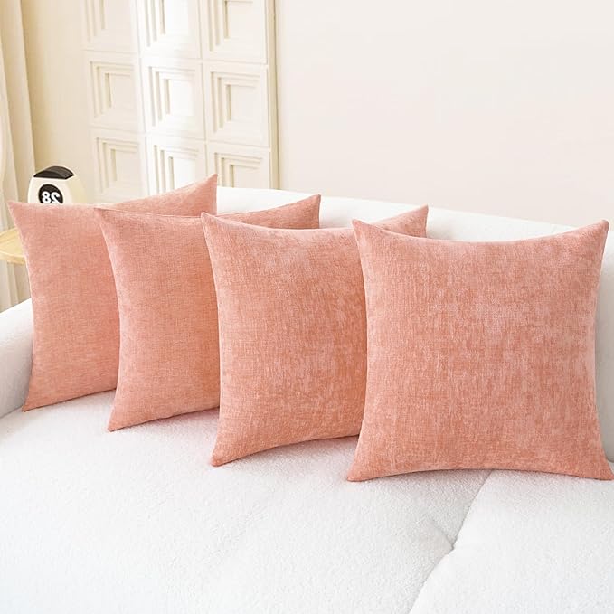 CaliTime Throw Pillow Covers Decorative 18 X 18 Inches Pack of 4 Cozy Chenille Cushion Cases for Couch Sofa Bed Living Room Home Dusty Pink-Ruum Studio Home